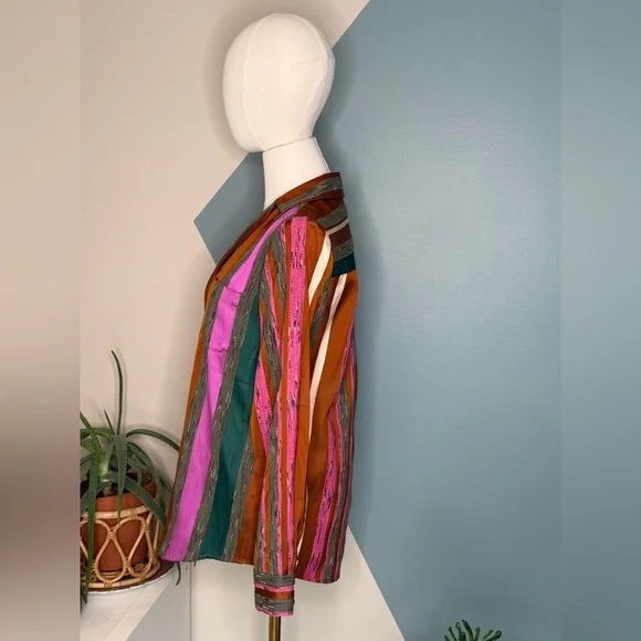 Sézane Multicolor Striped Button Down Blouse Copper Pink Green Parisian Chic S - Picture 3 of 12